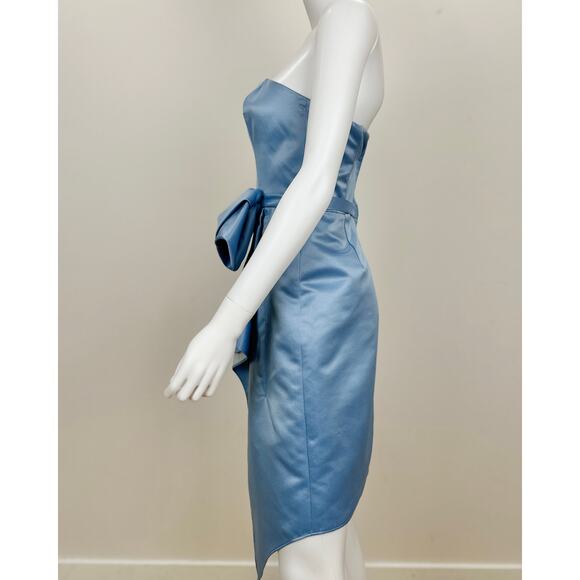 ABS Allen Schwartz Strapless Dress Light Blue Satin Corset Draped Pleated US 2 - Picture 4 of 11